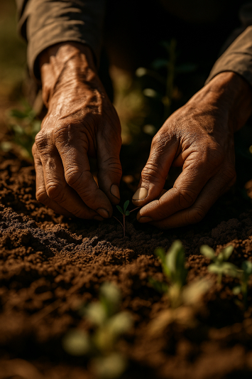 Hands planting in soil